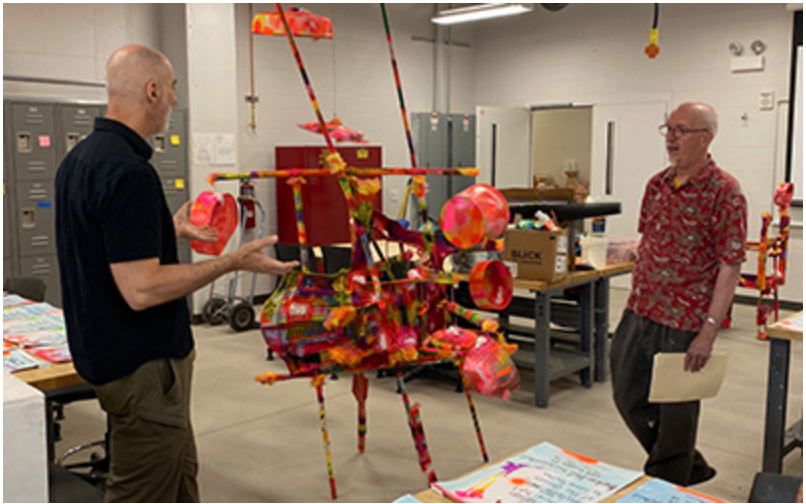 Residency participants build an artisitic project at the IU Northwest Facilities.