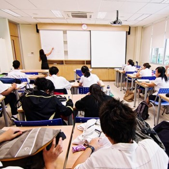A group of students in a classroom.